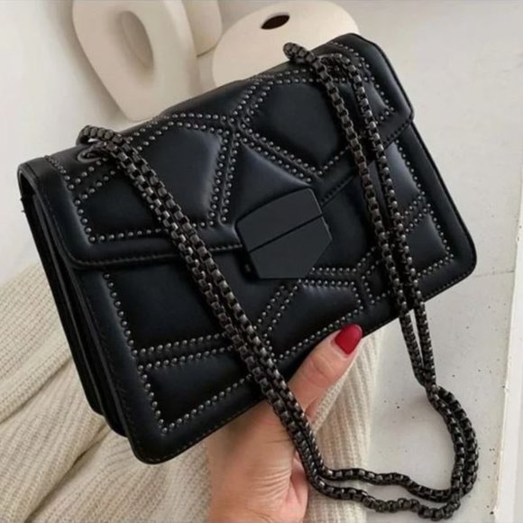 Handbags - Studded Black Leather Mini Purse Crossbody Bag